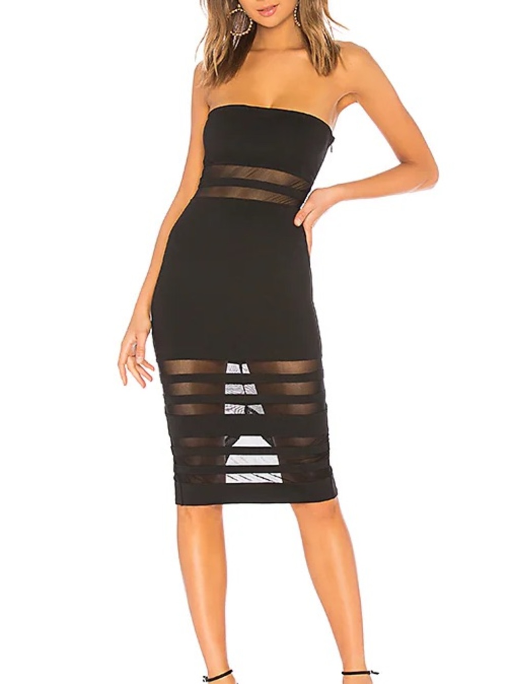 magdalena tube mesh dress …by the way. Strapless Black Sheer-Strip Midi Dress